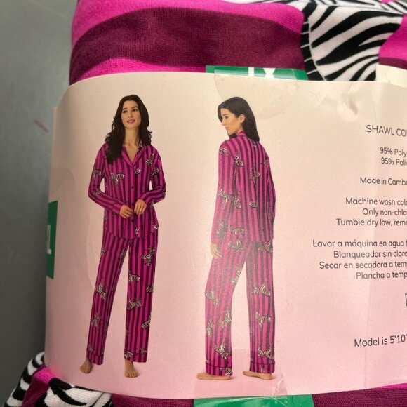 NEW Room Service Shawl Collar Pajama Set Women's XL Zebra Print Pink - Picture 8 of 11